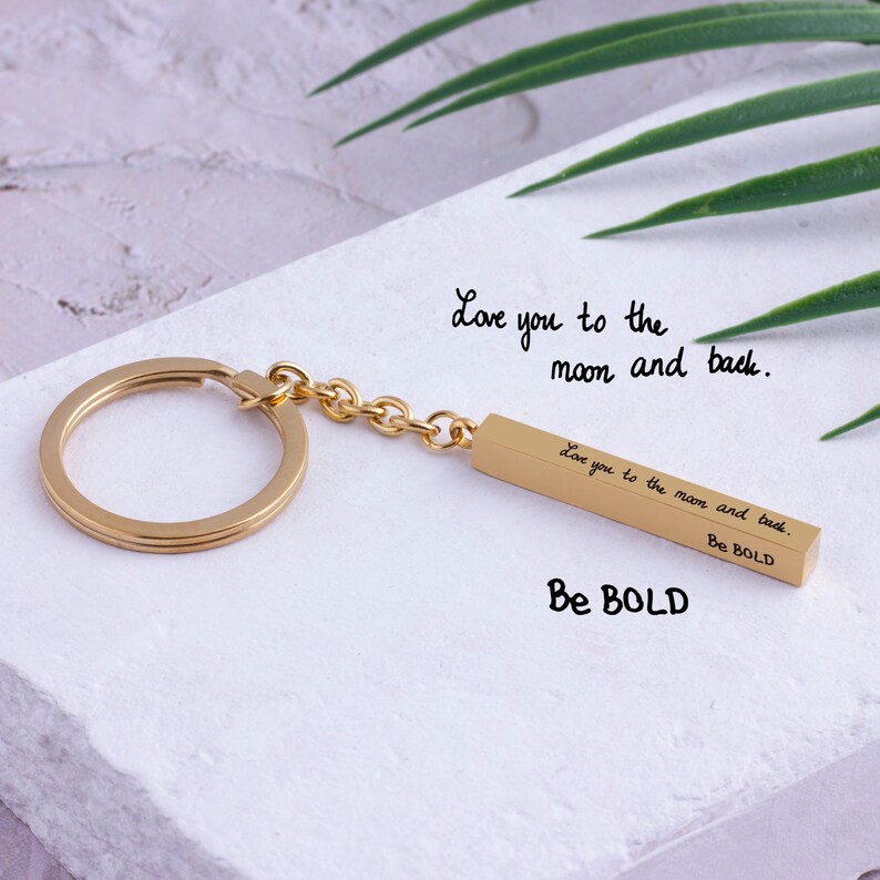 TB Personalize Tag Bar Keychain Hand writing Keychain Family Signature Key Holder Custom Engrave Gift for Husband Father Day Gift for Him