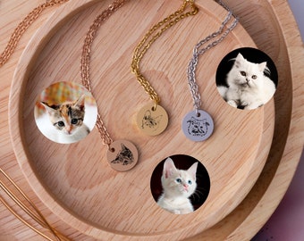 12mm Cat Portrait from Photo Custom Cat Portrait Necklace Pet Memorial Gift Cat Necklace Cat Custom Gift Personalized Cat Necklace Gift