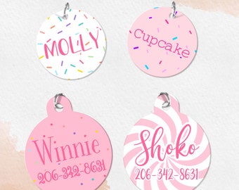 Sprinkles Dog Tag, Pink Dog Tag, Custom Dog Tag, Double Side Personalized Dog Tag, Double Sided Custom Dog Tag, Dog ID Tag, Color Pink Tag