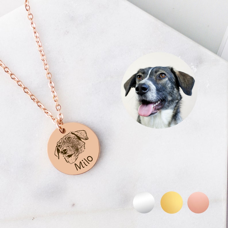 Dog Portrait Necklace -  Engraved Dog Necklace - Pet Memorial Gift Dog - Dog Necklace Personalized with Name - Custom Dog Necklace for Mom 