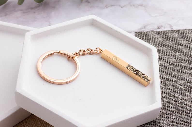 Finger Print Keychain Customize Engrave Paw Print Keepsake Memorial Gift Idea Birthday Gift Love Pendant Keychain Gold Dangle Key Holder TB
