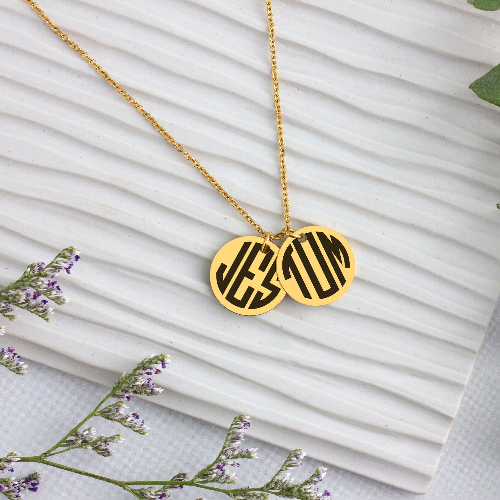 Block Letter Necklace Block Monogram Pendant Custom Dainty Etsy