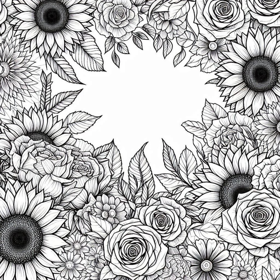 Sunflower and Roses Coloring Book Pages - Etsy