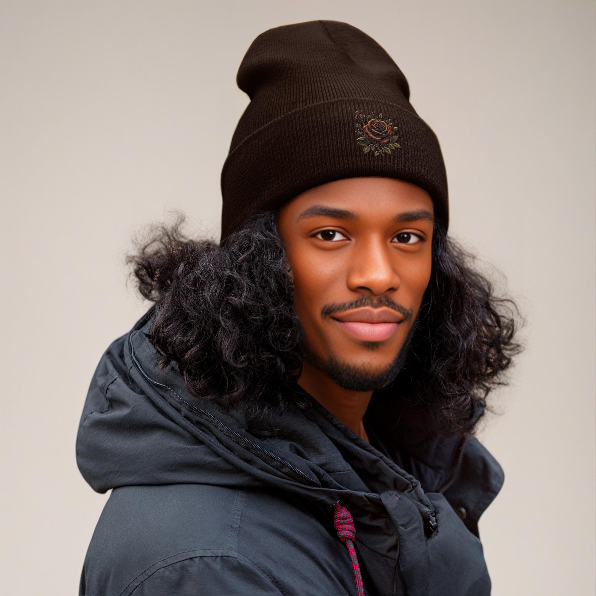 ? ?Left Hook™ — Handmade Beanie — Rosé — OS / B The Driftwood Rose Cuffed Beanie - Etsy main image 2
