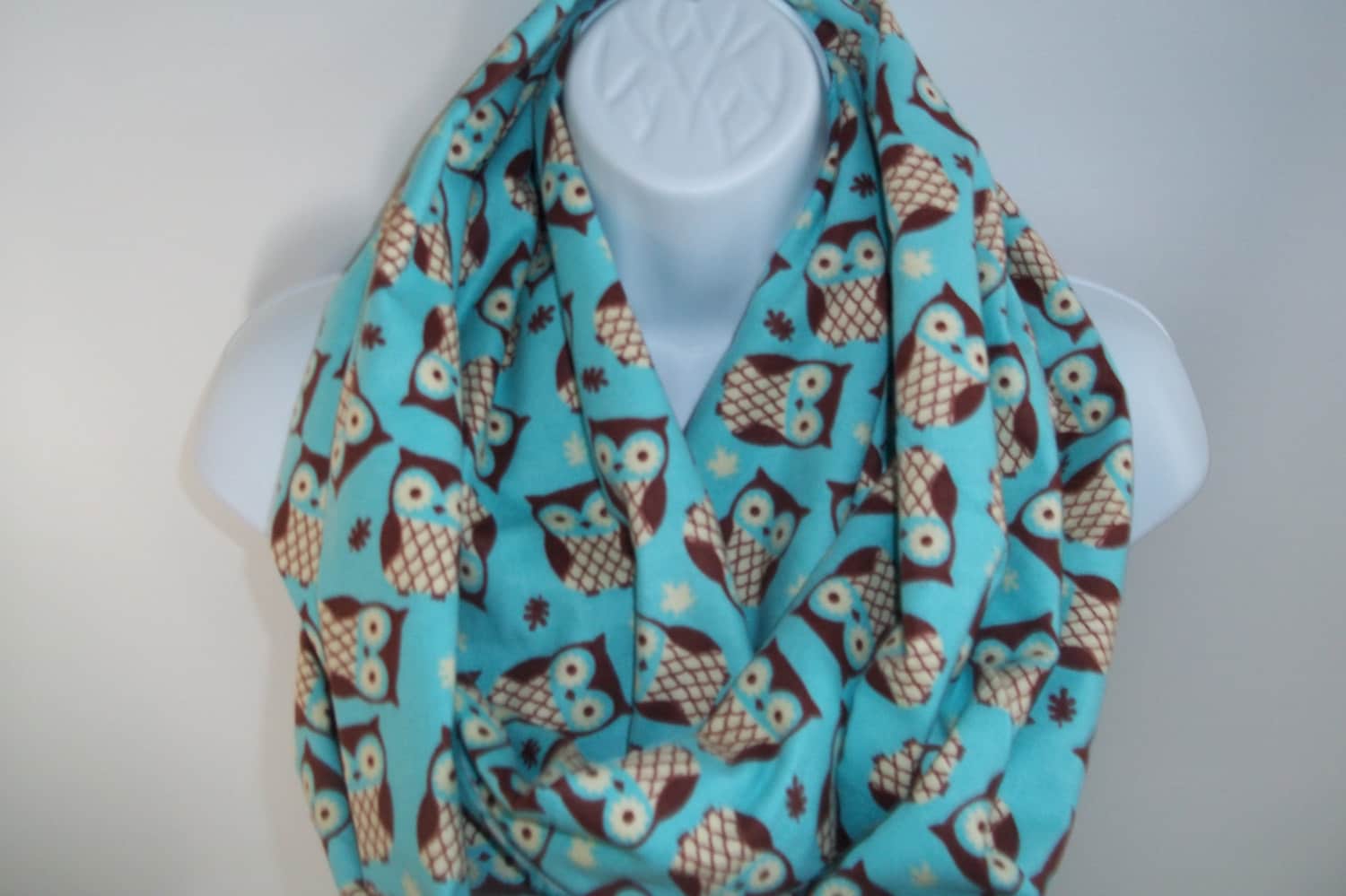 Owls Cotton Soft Infinity flannel Circle loop scarf with brown owls
