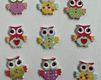 Wooden Owl Button: Sewing, Knitting, Scrapbooking (1 inch)