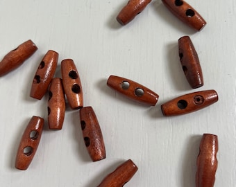 Brown Wood Toggle Button: 3cm Sewing Closure