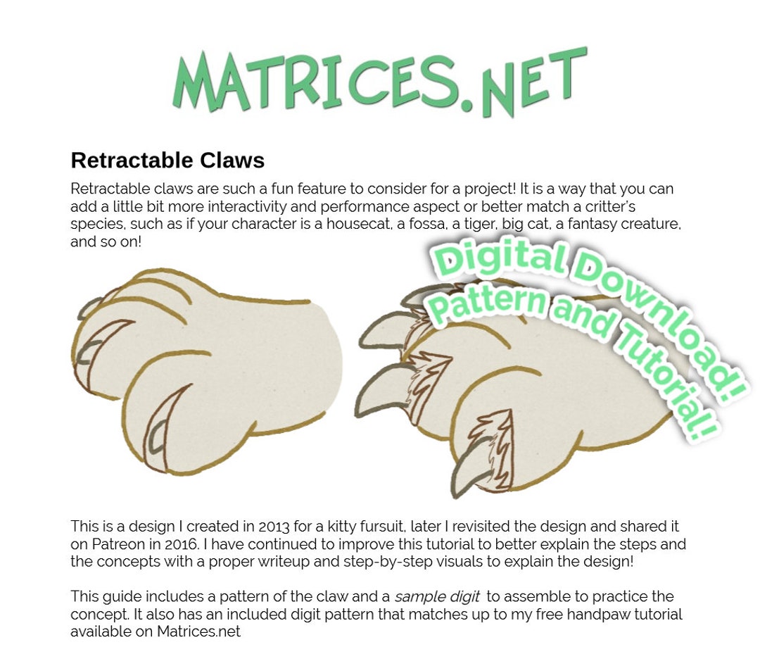 Pattern and Tutorial Retractable Claws for Fursuits Etsy