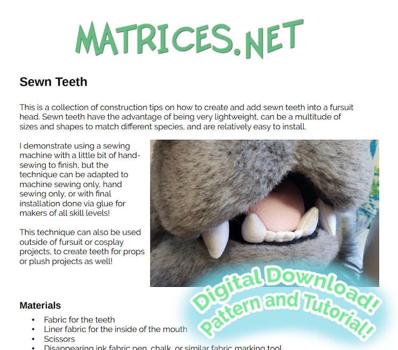 Pattern and Tutorial: Sewn Teeth for Fursuits image 2