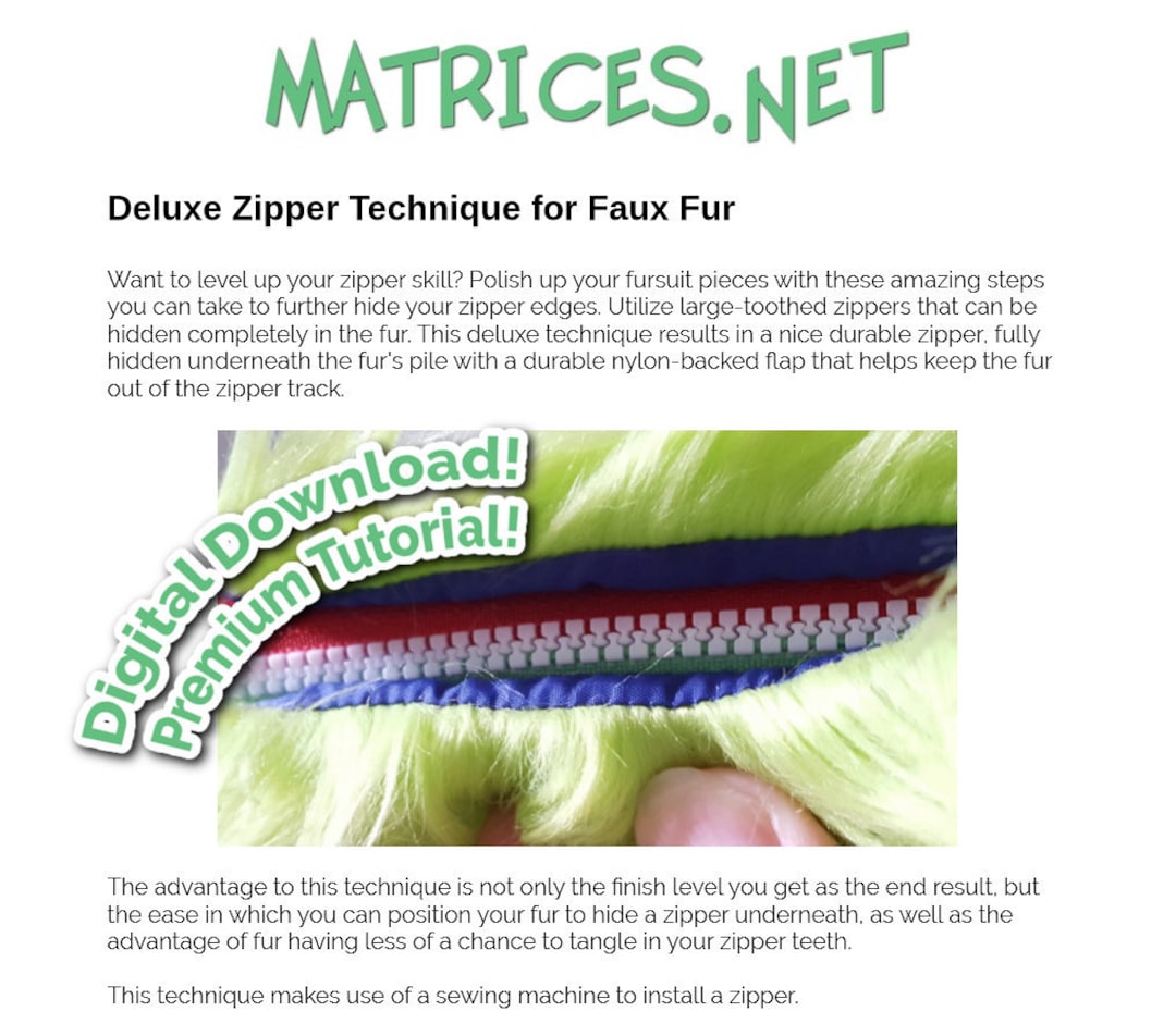 Premium Tutorial Deluxe Zipper Technique for Faux Fur (Instant Download) Etsy