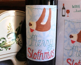 Merry Slothmas Wine Bottle Label