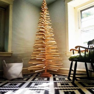 UPDATED 3-8FT FULL BRANCH Handcrafted Wood Christmas Tree (Wood Storage and Star available in our Etsy Shop) Modern Scandinavian Christmas