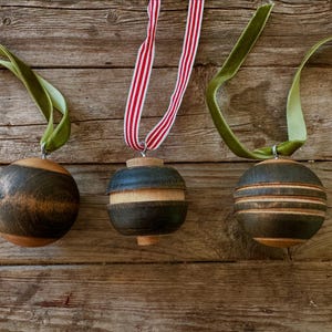Hand Turned and stained Wood Christmas Ornaments- set of 3