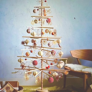3-8FT Bead Heirloom™ Wood Christmas Tree (Wood Storage, Wood Star and other tree accessories available in our Etsy Shop)