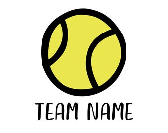 May include: A black and yellow tennis ball with a black outline and the text "TEAM NAME" below it.