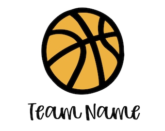 May include: A black and yellow basketball with the text "Team Name" below it.