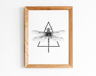 Dragonfly - Instant Download - Dotwork Dragonfly Illustration for Wall Decoration