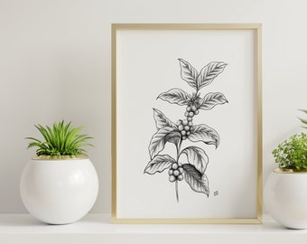 Instant Download - Dotwork Coffee Plant Illustration for Wall Decoration