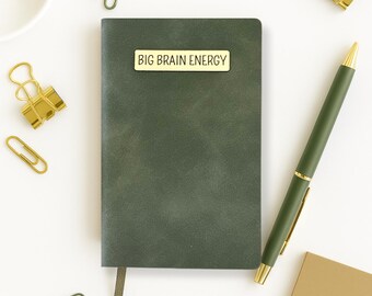 Mini Journal｜Big Brain Energy Small Faux Leather Pocket Notebook｜Gift for Student Writer Her｜Teen Graduation Coworker Gift｜Stocking Stuffer
