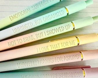 6-Pen Gift Set | Unhinged But High-Functioning Soft-Touch Ombre Gel Pens｜Snarky Sarcastic Gift for Her Graduation Birthday｜Office Supplies