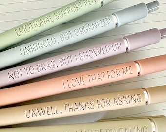 6-Pen Gift Set | Unhinged But High-Functioning Soft-Touch Pastel Gel Pens｜Snarky Sarcastic Gift for Her Graduation Birthday｜Office Supplies