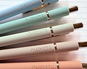Custom Pens｜Personalized Pastel Pens｜Set of 5 Gold Accent Soft Touch Pens｜Custom Gift for Her｜Nurse Appreciation Teacher Coworker Birthday