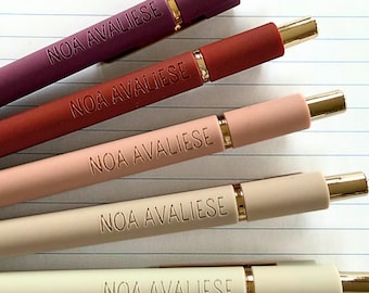 Custom Pens｜Personalized Pens｜Set of 5 Gold Trim Soft Touch Pens｜Custom Gift for Her Nurse Appreciation Teacher Coworker Birthday