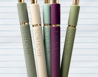 Custom Pens｜Personalized Set of 5 Gold Trim Soft Touch Pens｜Custom Gift for Her Nurse Appreciation Graduation｜Bridesmaid Wedding Favor