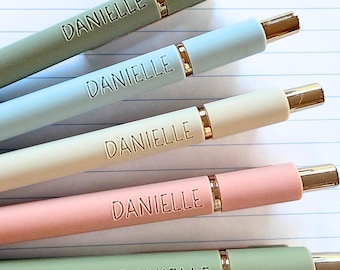 Custom Pens｜Personalized Pastel Pens｜Set of 5 Gold Accent Soft Touch Pens｜Custom Gift for Her｜Nurse Appreciation Teacher Coworker Birthday