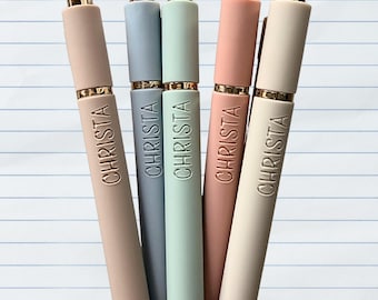 Custom Pens｜Personalized Pastel Pens｜Set of 5 Gold Accent Soft Touch Pens｜Custom Gift for Her｜Nurse Appreciation Graduation Bridesmaid Gift