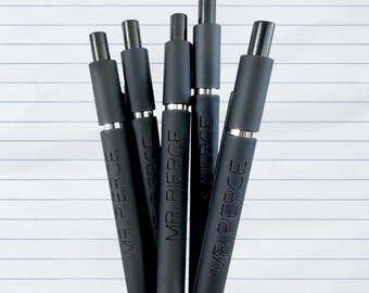 Custom Engraved Soft Touch Pens: Set of 5 Personalized Black Pens