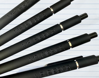 Custom Engraved Soft Touch Pens: Set of 5 Personalized Black Pens