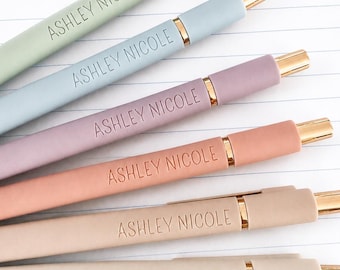 Personalized Pastel Soft Touch Pen Set, Engraved Gold Accent Custom Pens, Pastel Colors Set of 6, Custom Gift Set