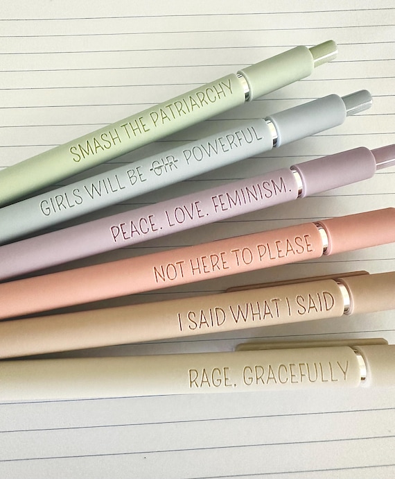6-Pen Gift Set | Feminist Fuel Soft-Touch Pastel Gel Pens｜Words of Empowerment Gift for Her Graduation Birthday｜Office Supplies