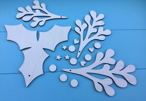Laser cut wooden Holly or Mistletoe shapes - perfect for christmas crafting garlands and bunting