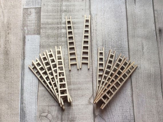 pack of 10 unpainted laser cut miniature ladders - perfect addition for fairy faerie doors or tiered trays