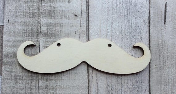 Laser cut pack of ten wooden moustaches staches one hole, no holes or two holes. Gender reveal party baby shower.