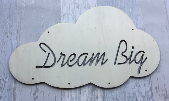 Unpainted 28cm large laser cut wooden cloud - Dream Big - birthday gift, new baby gift, baby shower gift