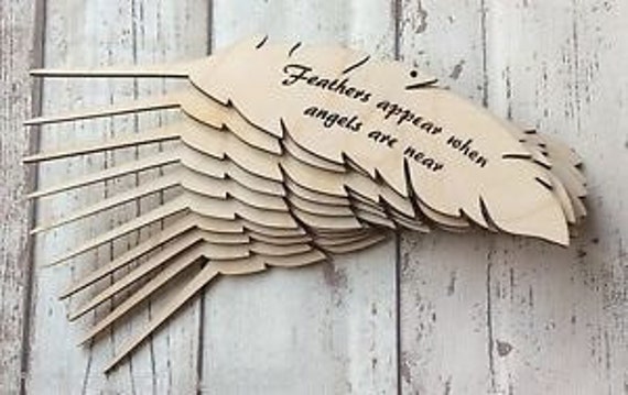 NEW LISTING pack of 10 unpainted laser cut wood feathers "Feathers appear when angels are near" bereavement gift, perfect for crafting