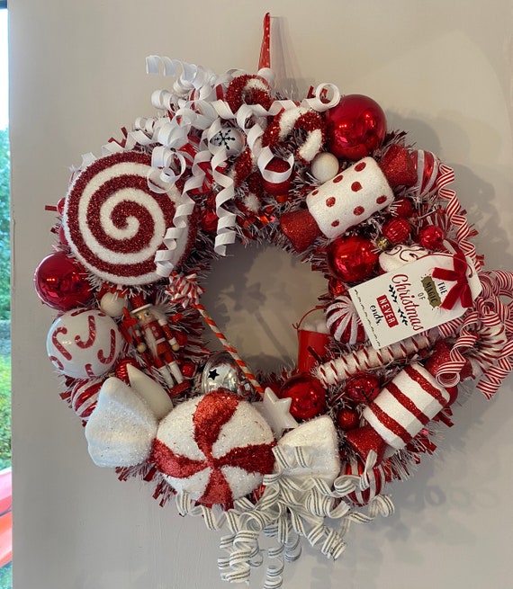 Beautiful 50 cm handmade very large candy cane Christmas wreath