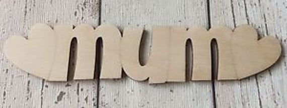 Single unpainted laser cut wood decorative plaque with Mum or mummy Mothers day gift