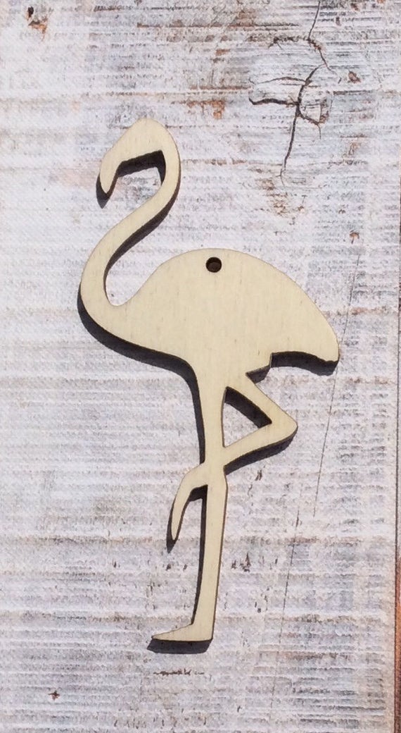 Pack if ten unpainted laser wooden flamingo perfect for crafting, decopatch or pyrography - embellishments or tags