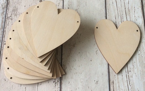 pack of 10 unpainted laser cut hearts with 2 holes perfect for crafting garlands bunting - pyrography, decopatch