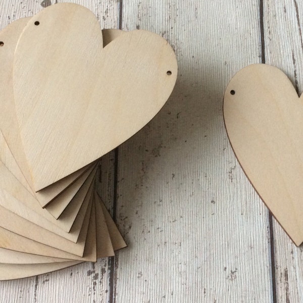 pack of 10 unpainted laser cut hearts with 2 holes perfect for crafting garlands bunting - pyrography, decopatch