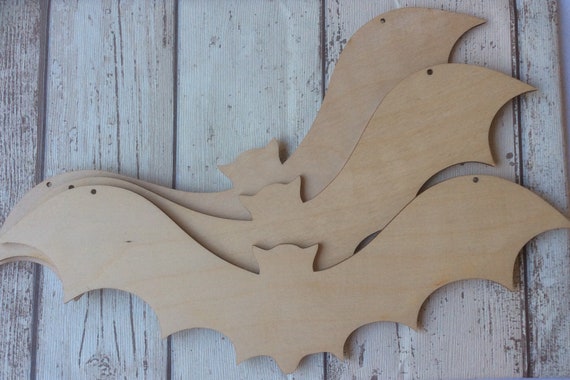 Wooden Halloween large Bats - 30cm.  Available as a single or in packs of 3.