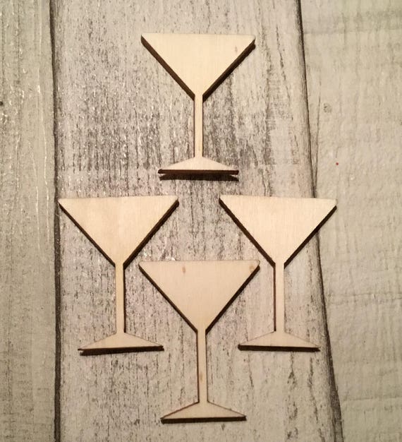 NEW LISTING pack of 10 unpainted laser cut miniature wooden cocktail martini glass embellishments
