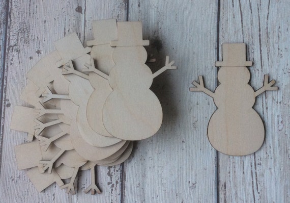 pack of 10 unpainted laser cut snowmen perfect for Christmas crafting available with or without hole