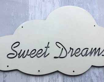 Unpainted 28cm large laser cut wooden cloud - Sweet Dreams - new baby gift, baby shower gift