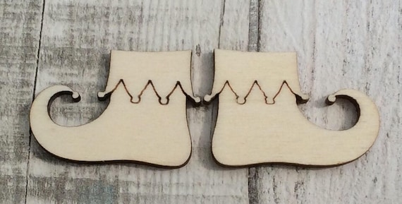 5 pairs of Miniature laser cut wooden tiny Christmas elf shoe boot hobbit faerie fairy perfect for crafting
