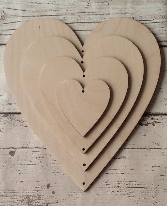 Laser cut wood Cascading hearts. Set of four, perfect for valentines day or wedding.